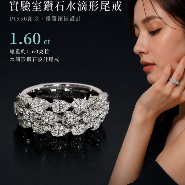 實驗室鑽石水滴形尾戒 