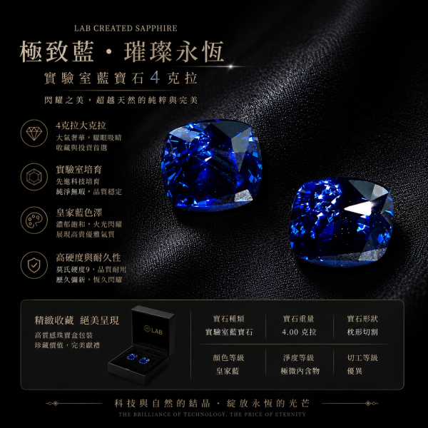 實驗室藍寶石裸石4克拉 