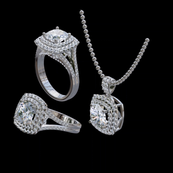 實驗室鑽石圓形套組(戒+墜)4克拉 