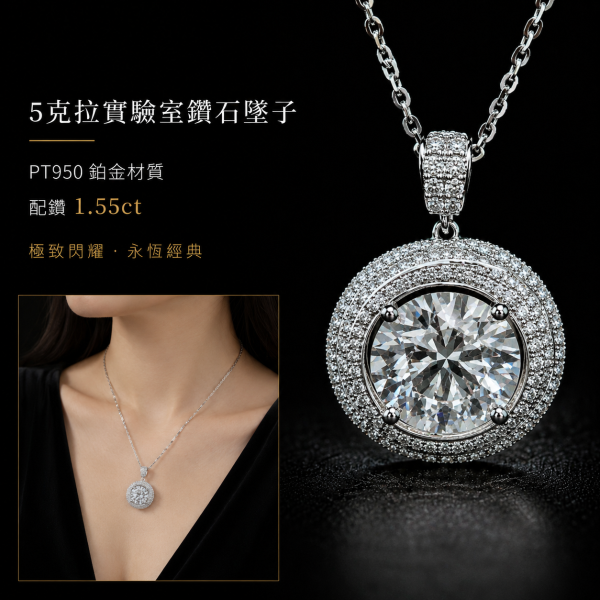 實驗室鑽石圓形墜子5克拉 