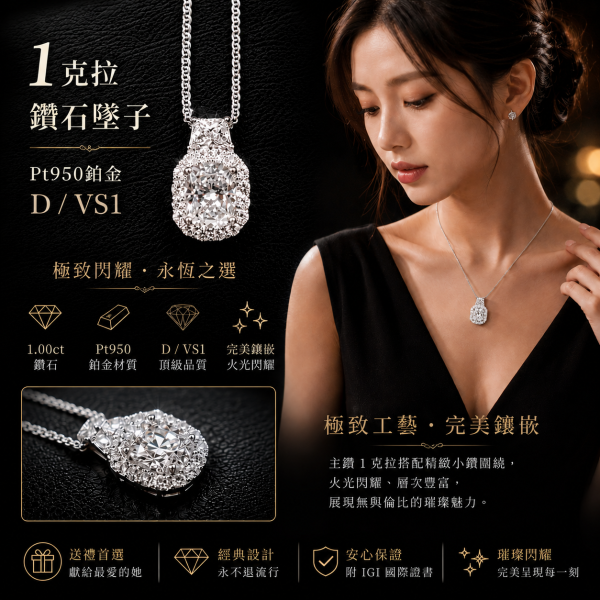 實驗室鑽石枕形女戒1克拉 