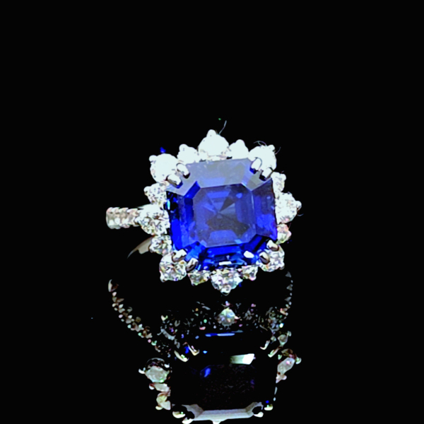 實驗室藍寶石小八角形女戒1克拉 