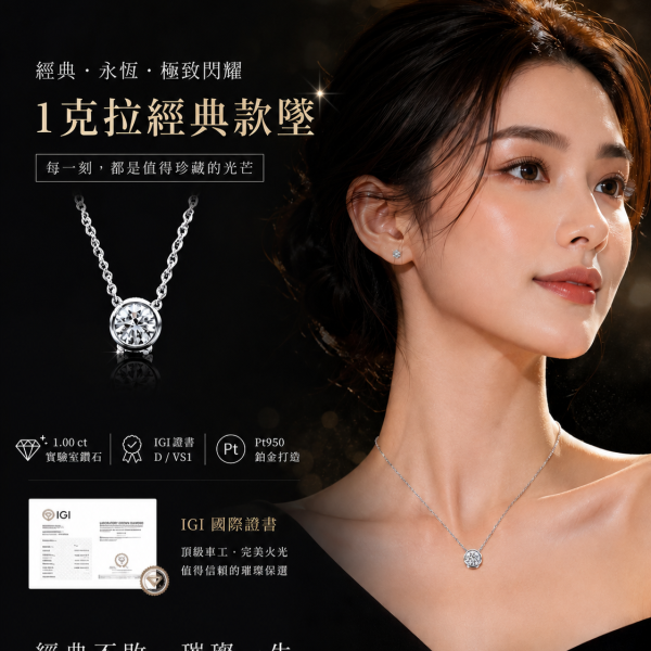 實驗室鑽石圓形墜子1克拉 