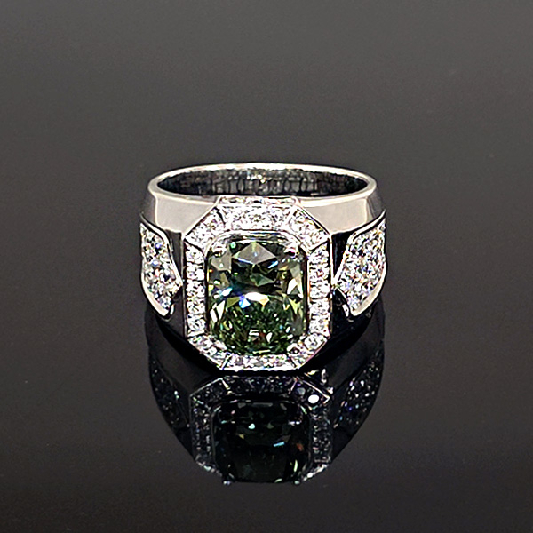 實驗室綠彩鑽枕形男戒5克拉 