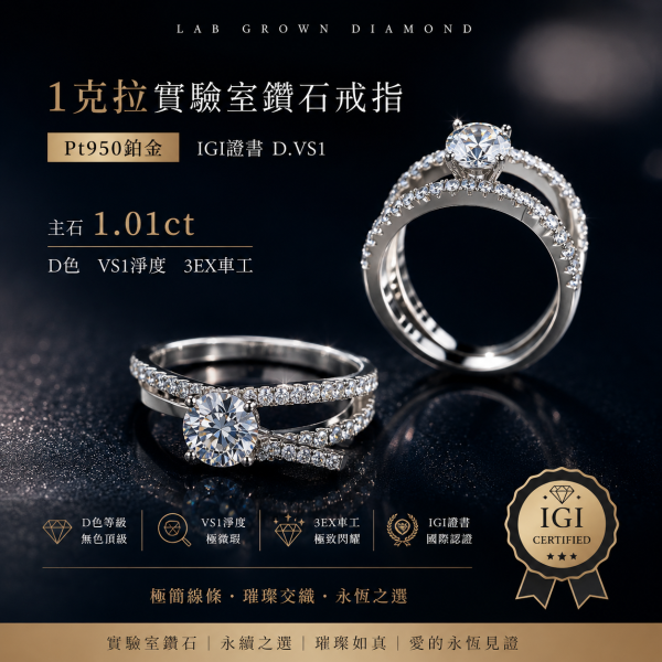 實驗室鑽石圓形女戒1克拉3-12 