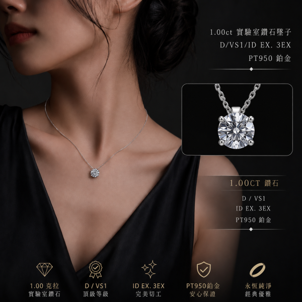 實驗室鑽石圓形墜子3克拉 