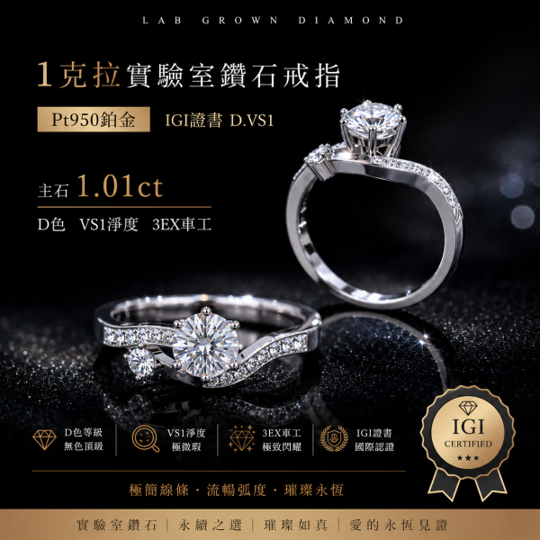  實驗室鑽石圓形女戒1克拉3-20 