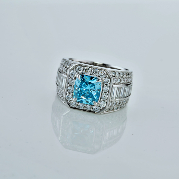 實驗室藍色彩鑽枕形男戒 