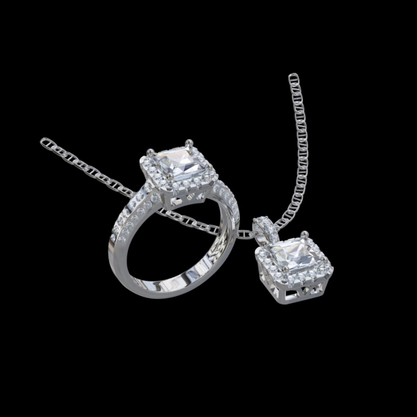 實驗室鑽公主形套组(戒+墜)2克拉 