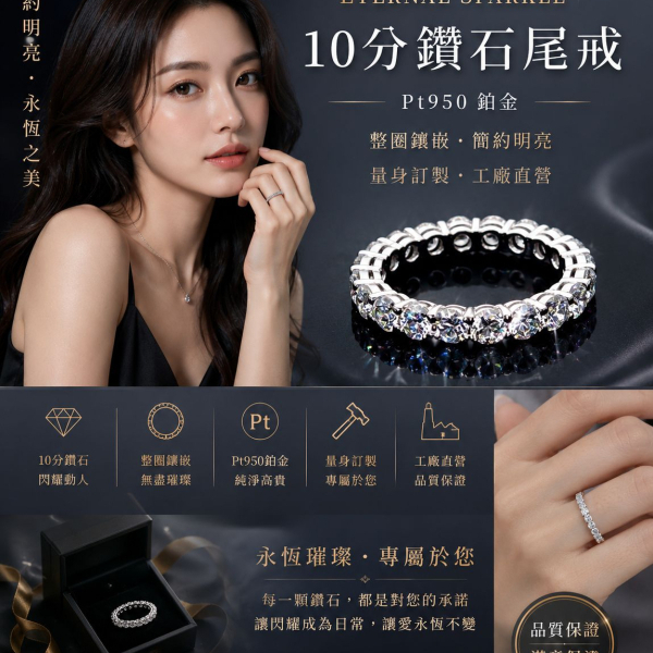 實驗室鑽石圓形女戒尾戒2克拉(一粒10分) 