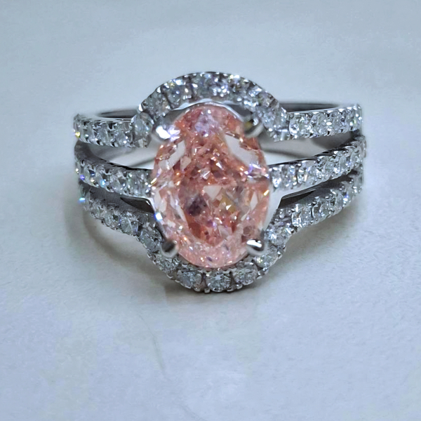 實驗室粉紅彩鑽橢圓形女戒3克拉 