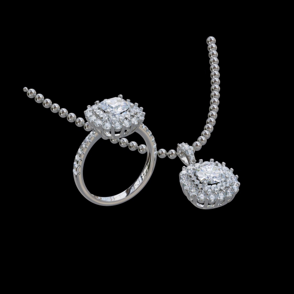 實驗室鑽石枕形套组(戒+墜)2克拉 