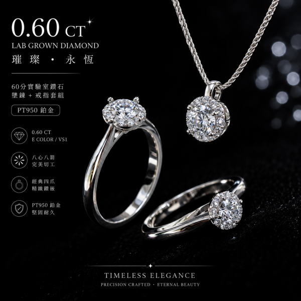 實驗室鑽石圓形套組(戒+墜)60分 