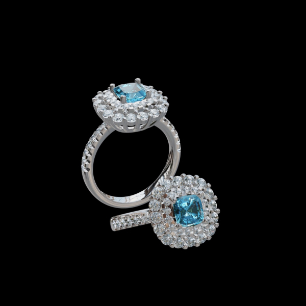 實驗室藍彩鑽女戒 