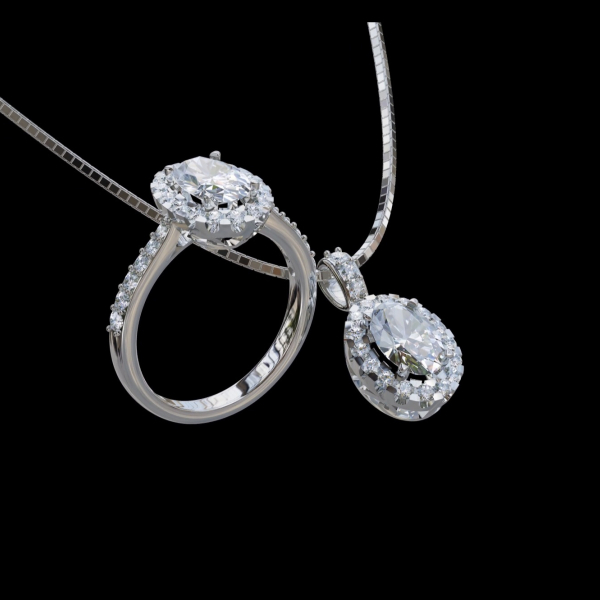 實驗室鑽石橢圓形套组(戒+墜)2克拉 