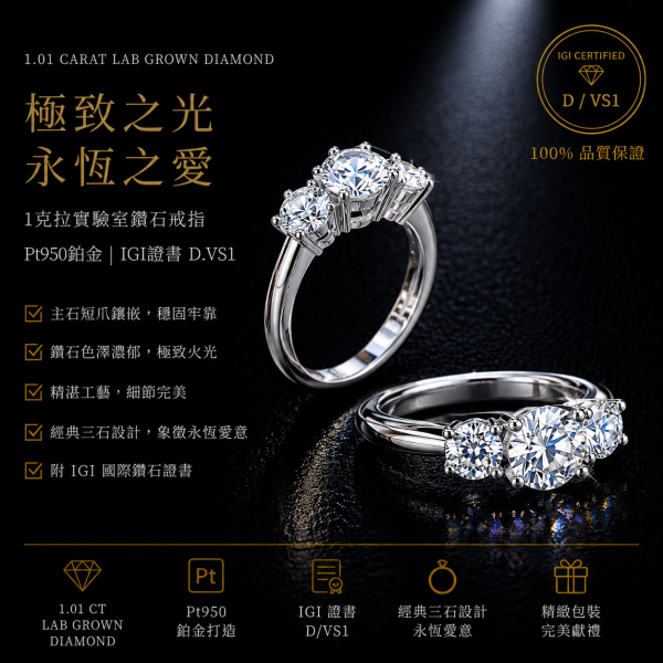 實驗室鑽石圓形女戒1克拉2-3 