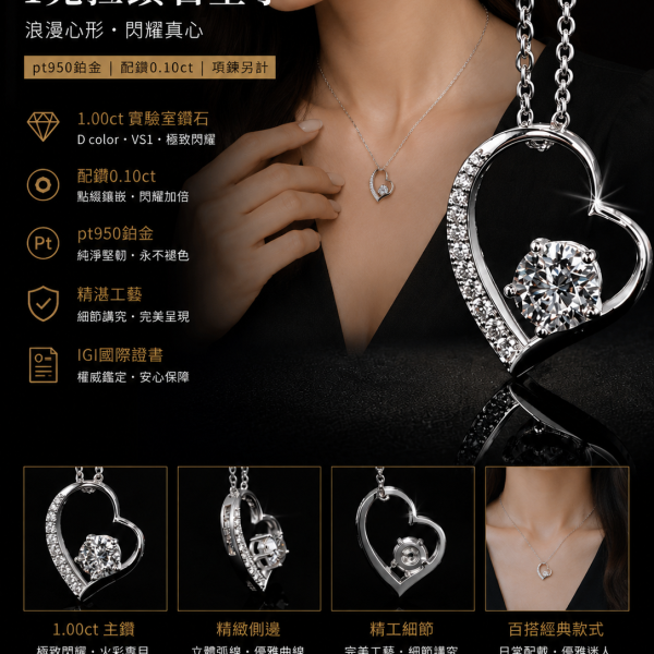 實驗室鑽石圓形墜子1克拉 