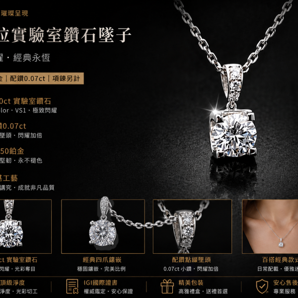實驗室鑽石圓形墜子1克拉 