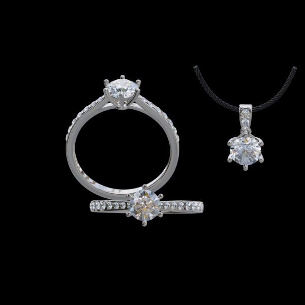 實驗室鑽石圓形套組(戒+墜)1克拉 