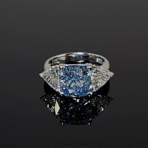 實驗室藍色彩鑽枕形女戒5克拉 